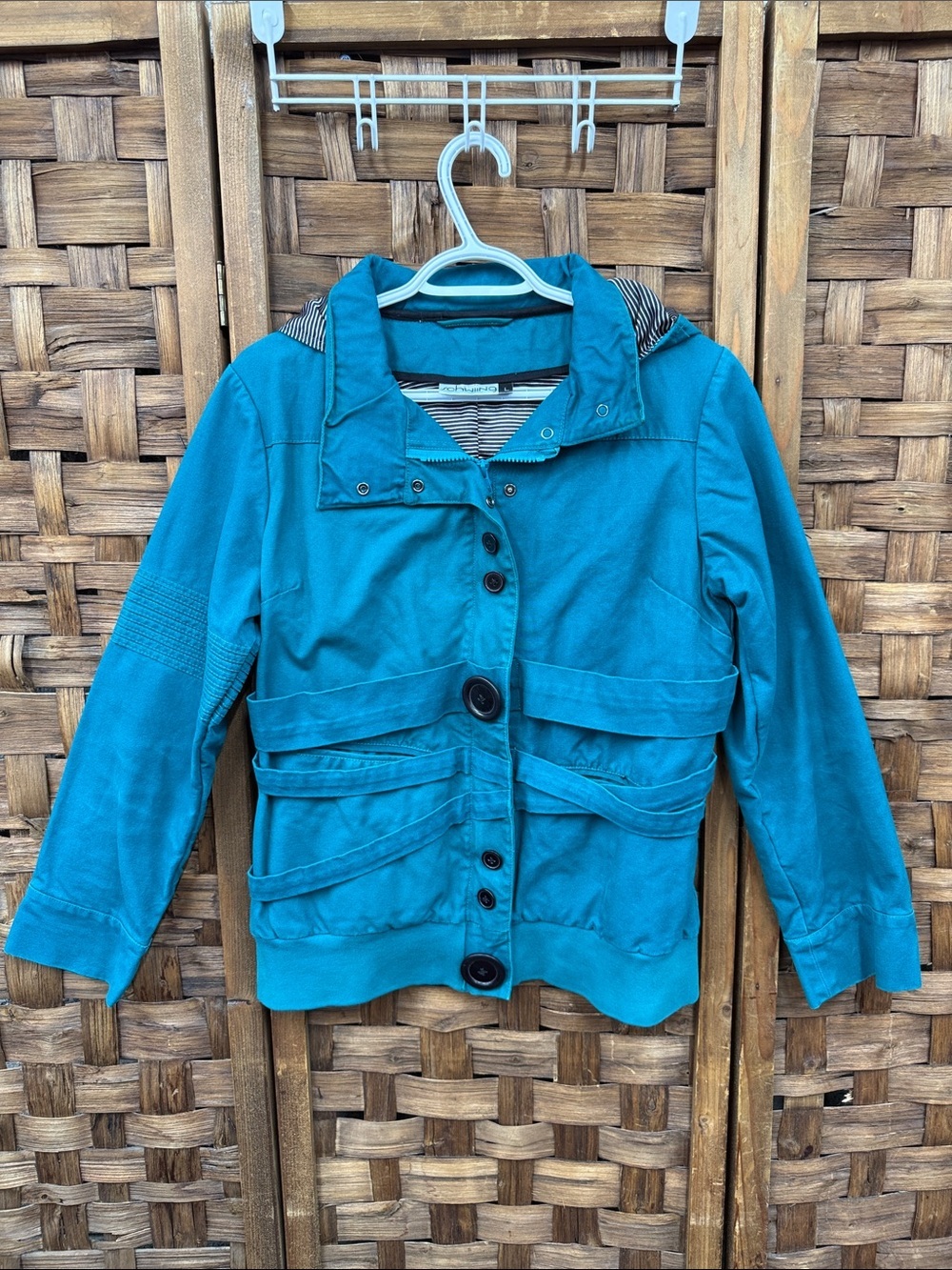 Women's Teal Utility Jacket with Hooded Detail